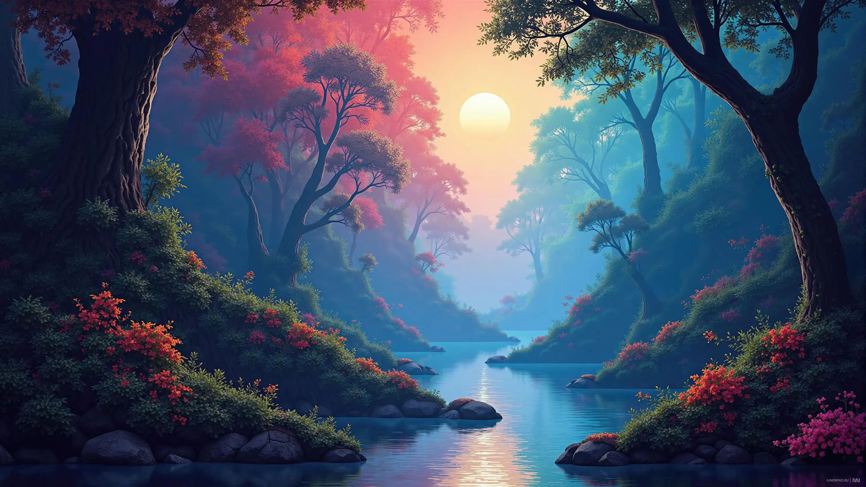 Stream With Colorful Trees And Plants Digital Artwork Best 4K Desktop Wallpapers Backdrops And 8K Backgrounds 12k High Resolution HD Of 2025 For Apple Mac Windows PC Linux Chromebooks wallpaper for Apple iPhone, Apple Watch, Mac, iPad and Apple Watch