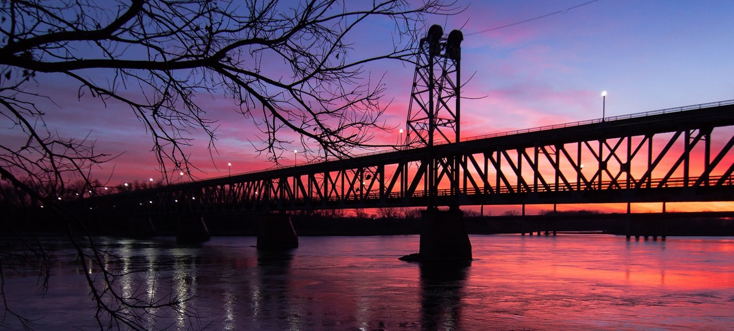 Sunset Bridge Intense Vibrant Colorful Yankton County South Dakota State United States USA