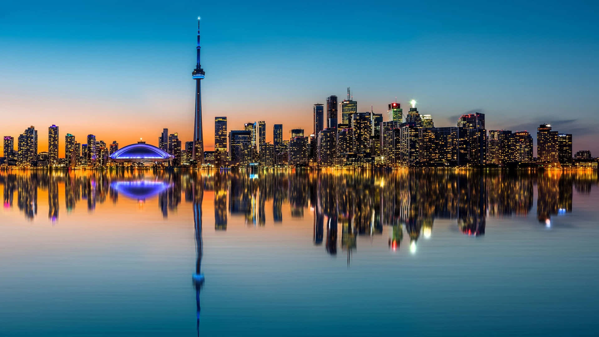 Toronto City Lake Ontario Canada CN Tower Sunset Hues