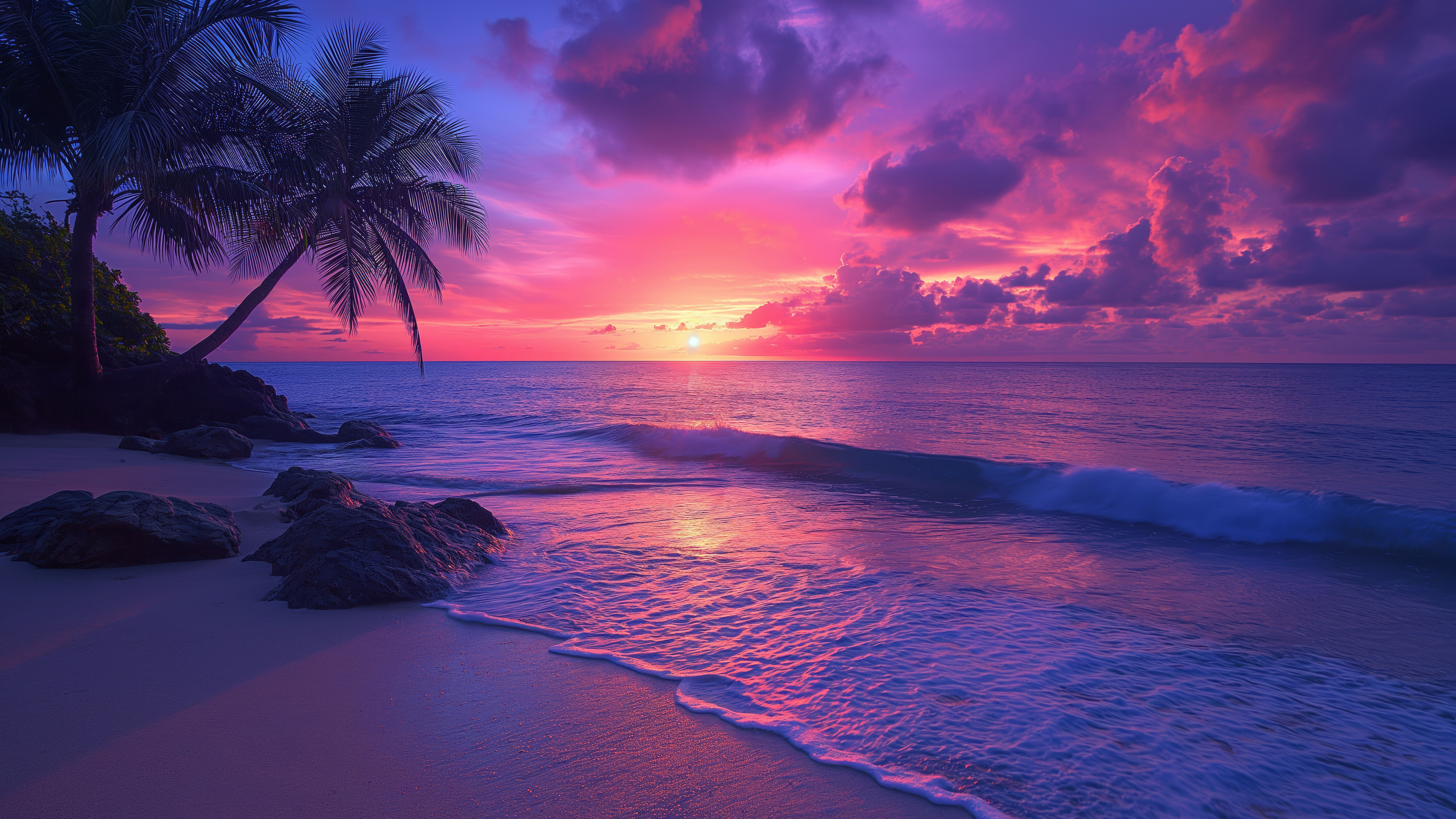 Tropical Beach Purple Sky